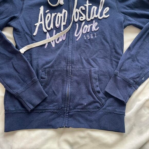 Vintage Y2K skater preppy Aeropostale navy blue zip up hoodie logo size small - Picture 5 of 7